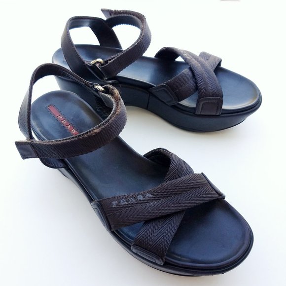HOLD Prada Crisscross Brown Platform Sandal Size - Picture 3 of 8